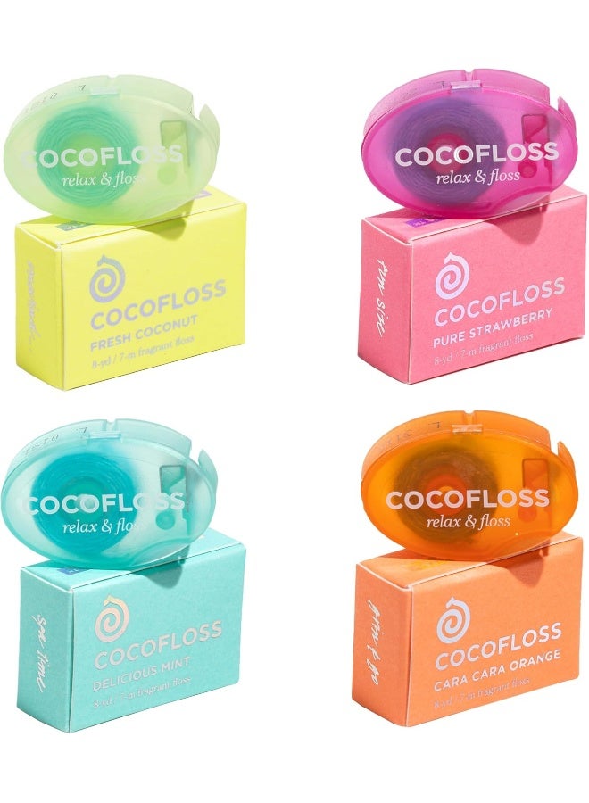 COCOFLOSS Coconut-Oil Infused Woven Dental Floss | Assorted Floss Starter Kit | Dentist Designed | Vegan and Cruelty-Free | 8-Week Supply (7 YDs x 4 Units) - Image 1